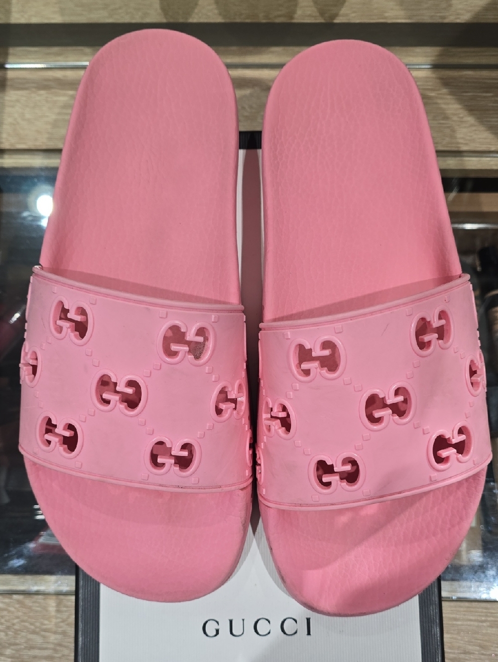 Gucci Pink GG Cutout Rubber Slide Sandals